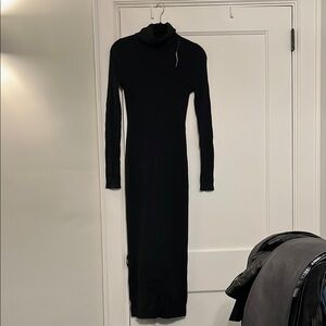 Black Ribbed Turtleneck Sheath Dress